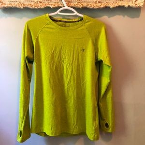 Long sleeve green gym shirt. Brand: Champion.